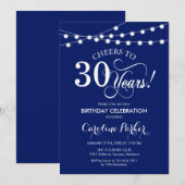 Invitation 30e anniversaire - Bleu bleu marine (Devant / Derrière)