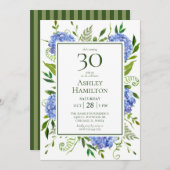 Invitation 30e anniversaire Blue Hydrangeas (Devant / Derrière)