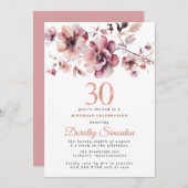Invitation 30e anniversaire Bourgogne Dusty Blush rose floral (Devant / Derrière)