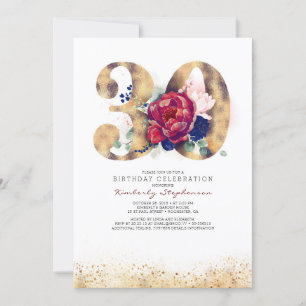 Invitation 30e anniversaire Bourgogne Rouge et bleu marine
