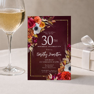 Invitation 30e Anniversaire Bourguignon Fleurs d'Automne Écri