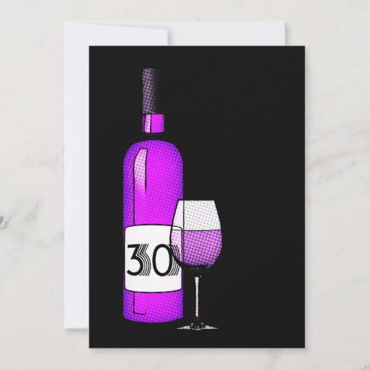 Invitation 30e anniversaire : bouteille de vin et verre (Devant)