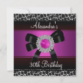 Invitation 30e anniversaire Bright Pink Giraffe Bijou d'argen (Devant)