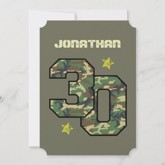 Invitation 30e Anniversaire Camo Un an Nom personnalisé A03 (Devant)