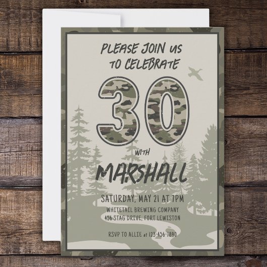 Invitation 30e anniversaire Camouflage Forêt forestière pour 