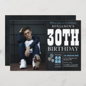 Invitation 30e anniversaire Chalkboard Blue Balloon Rustic Ph (Devant / Derrière)