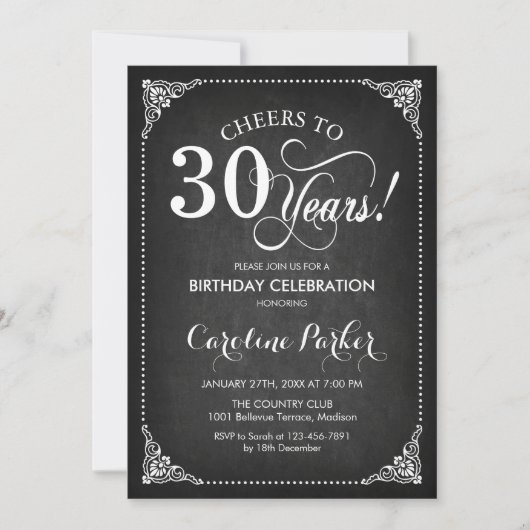 Invitation 30e anniversaire - Chalkboard White (Devant)