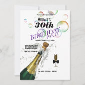 Invitation 30e anniversaire Champagne Bouteille & Verre (Devant)
