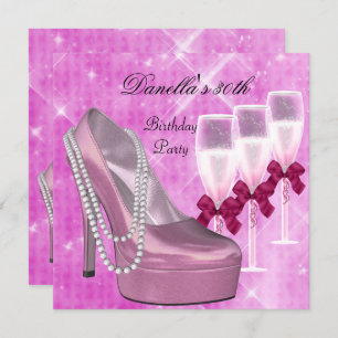 Invitation 30e Anniversaire Chaussures roses Hi Heels Champag