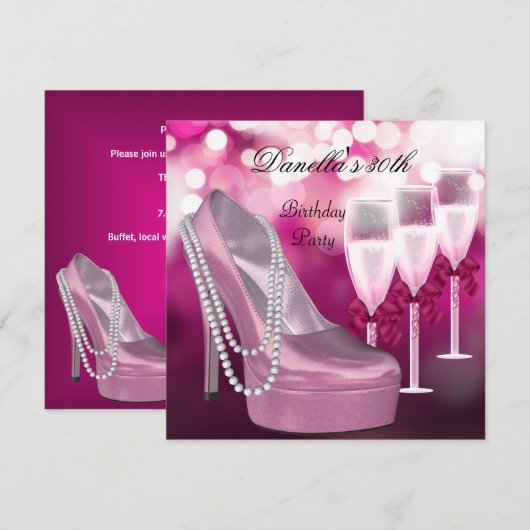 Invitation 30e Anniversaire Chaussures Roses Hi Talons Champa (Devant / Derrière)