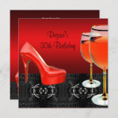Invitation 30e Anniversaire Chaussures Rouges Hi Talons Vin V (Devant / Derrière)