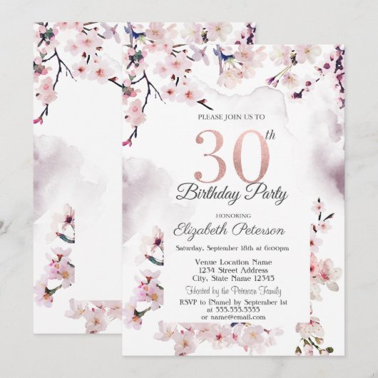 Invitation 30e anniversaire Cherry Blossom (Devant / Derrière)