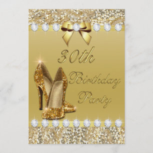 Invitation 30e anniversaire Classy Gold Heels Sequins Diamond