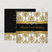 Invitation 30e anniversaire Damask or Floral crème bijou noir (Devant / Derrière)