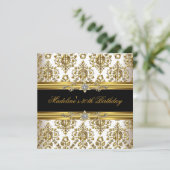 Invitation 30e anniversaire Damask or Floral crème bijou noir (Debout devant)