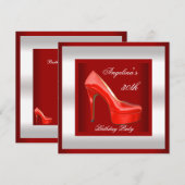 Invitation 30e anniversaire de fête Argent Rouge talon haute  (Devant / Derrière)