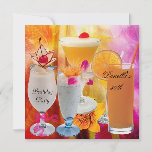 Invitation 30e anniversaire de fête Boissons tropicales Cockt (Devant)