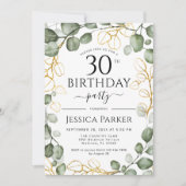 Invitation 30e anniversaire de fête Eucalyptus aquarelle (Devant)