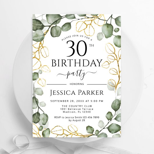 Invitation 30e anniversaire de fête Eucalyptus aquarelle