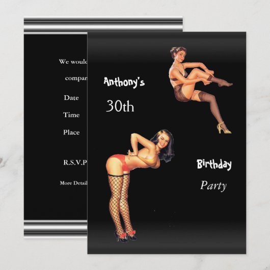 Invitation 30e anniversaire de fête Pin-up Girls (Devant / Derrière)