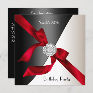 Invitation 30e anniversaire de fête Rouge Blanc Noir Diamant