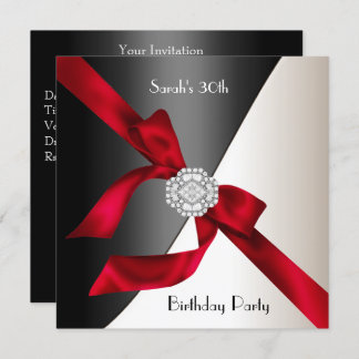 Invitation 30e anniversaire de fête Rouge Blanc Noir Diamant