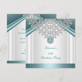 Invitation 30e anniversaire de fête Turquoise Bleu Diamants B (Devant / Derrière)