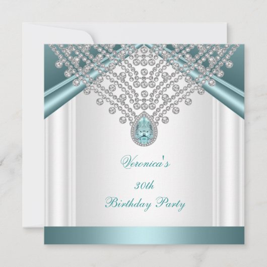 Invitation 30e anniversaire de fête Turquoise Bleu Diamants B (Devant)