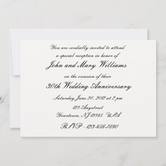 Invitation 30e anniversaire de mariage (Dos)
