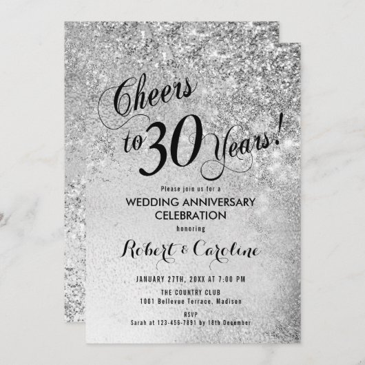 Invitation 30e Anniversaire de Mariage Argent (Devant / Derrière)
