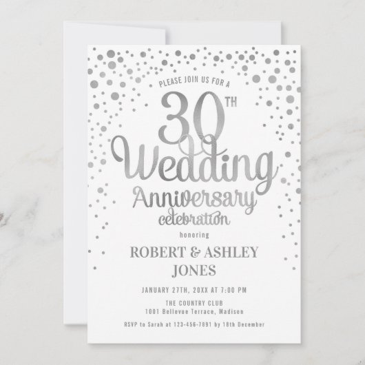 Invitation 30e anniversaire de mariage - Argent et Blanc (Devant)
