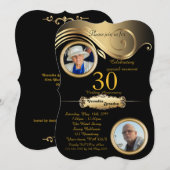 Invitation 30e anniversaire de mariage, art déco, noir or (Devant / Derrière)