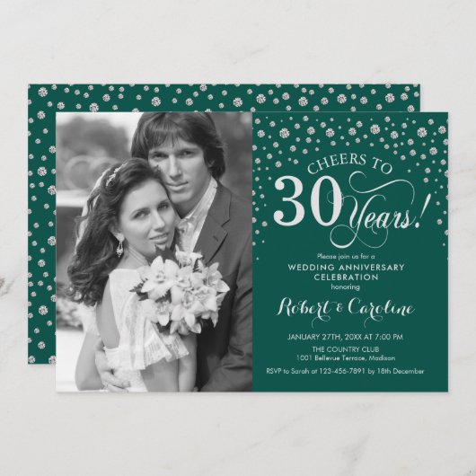Invitation 30e anniversaire de mariage avec photo - Vert arge (Devant / Derrière)