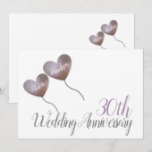 Invitation 30e anniversaire de mariage ballon en forme de coe (Devant / Derrière)