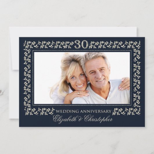 Invitation 30e Anniversaire de Mariage Bleu Nuit Argent Photo (Devant)