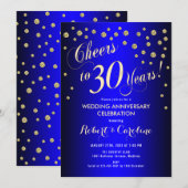 Invitation 30e anniversaire de mariage - Bleu Royal & Or (Devant / Derrière)