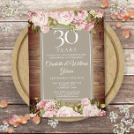 Invitation 30e anniversaire de Mariage Boho Rustic Roses Flor<br><div class="desc">Avec des guirlandes roses sur un arrière - plan boho de panneaux de bois rustique,  cette invitation vintage d'anniversaire peut être personnalisée avec vos informations spéciales de célébration du 30e anniversaire,  avec un arrière - plan perle à l'envers. Conçu par Thisisnotme©</div>