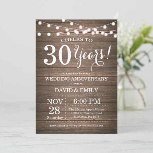 Invitation 30e anniversaire de mariage Bois rustiq (Debout devant)