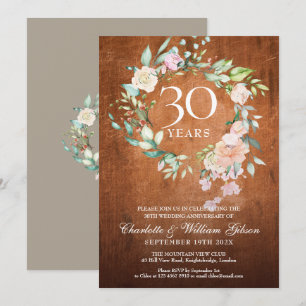 Invitation 30e Anniversaire de Mariage Bois Rustique Vintage 