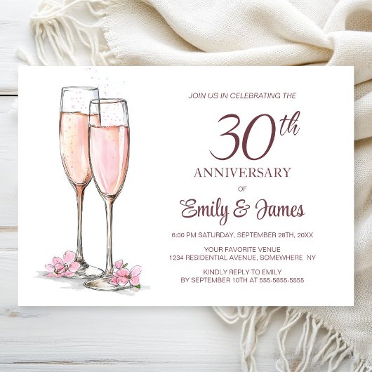 Invitation 30e anniversaire de Mariage Champagne