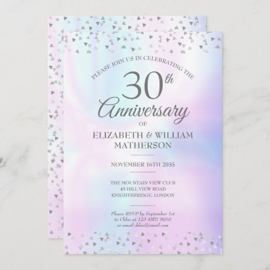 Invitation 30e Anniversaire de Mariage Cœurs de Perles Confet (Devant / Derrière)