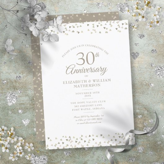 Invitation 30e Anniversaire de Mariage Cœurs de Perles Confet