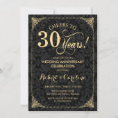 Invitation 30e anniversaire de mariage - Damask noir or (Devant)