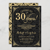 Invitation 30e anniversaire de mariage - Damask noir or (Devant / Derrière)