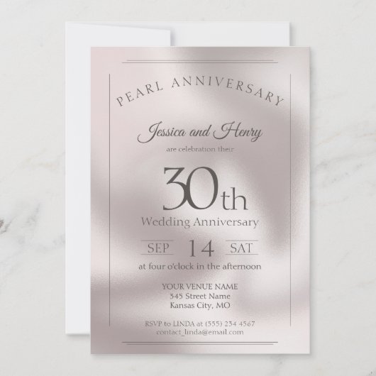 Invitation 30e anniversaire de mariage de la perle classique (Devant)