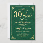 Invitation 30e anniversaire de mariage Émeraude Vert Or Damas (Devant)