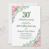 Invitation 30e Anniversaire de Mariage Eucalyptus Roses (Devant)