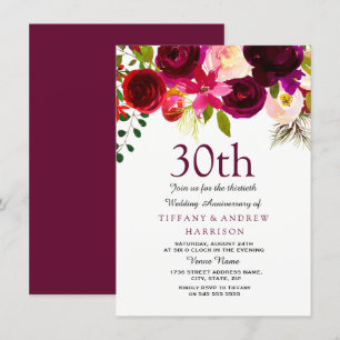 Invitation 30e anniversaire de mariage Fleurs bord