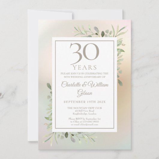 Invitation 30e Anniversaire de Mariage Floral de Verdure Perl (Devant)