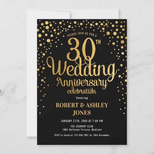 Invitation 30e anniversaire de mariage - Noir et or (Devant)